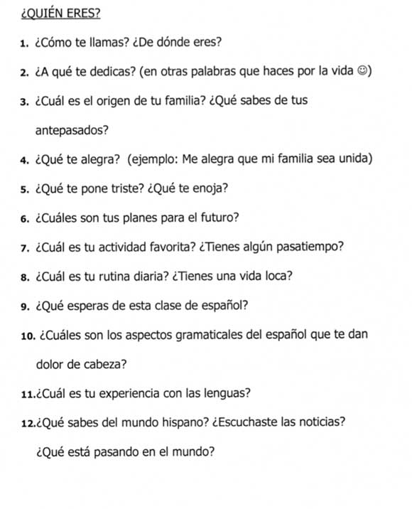Spanish Sample Questions