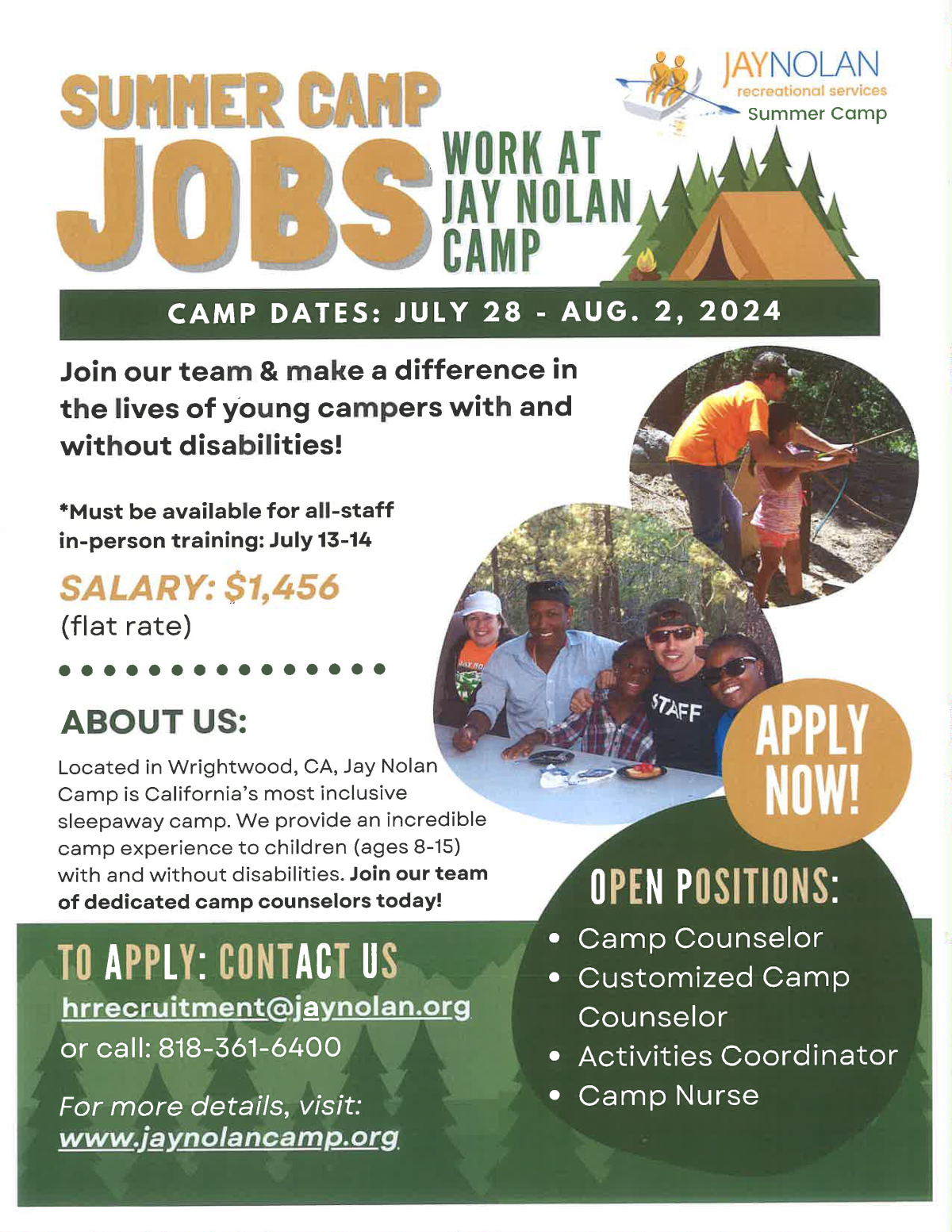 Summer Camp Jobs - Work at Jay Nolan Camp!