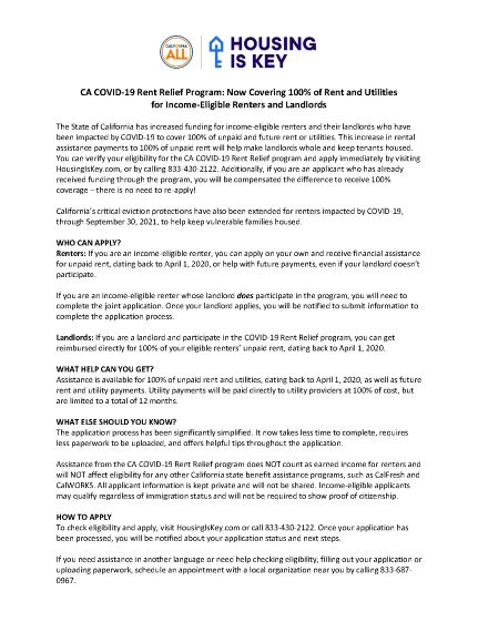 CA-COVID 19 Rent Relief