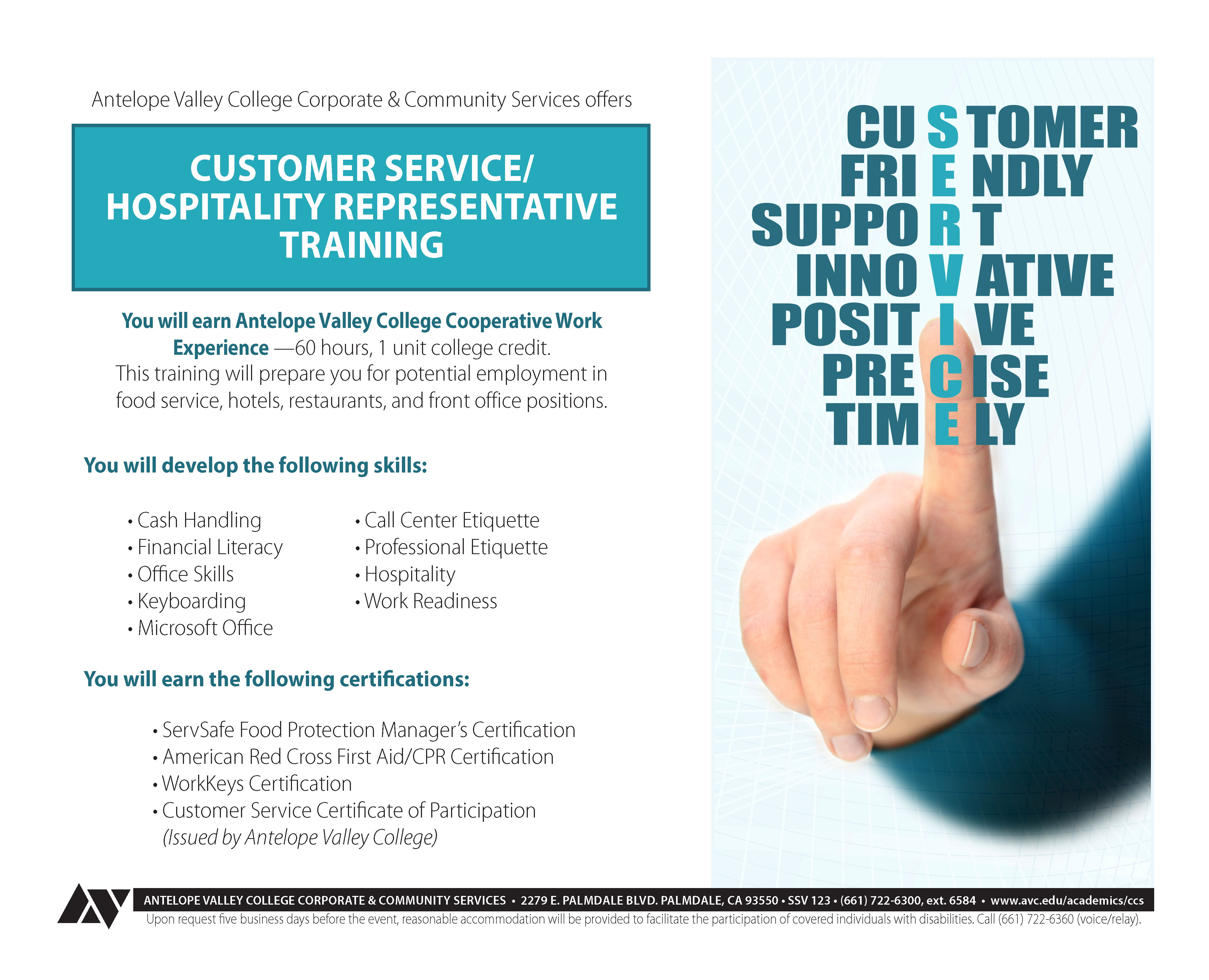 Customer Service Hospitality Training Antelope Valley College