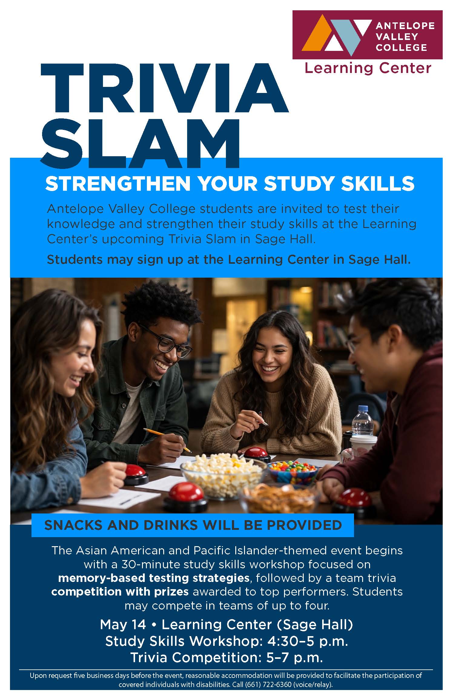 Trivia Slam! Join us for an Asian American/Pacific Islander themed trivia night. Date: May 14th. Time 4:30PM-5:00PM. Location: Sage Hall