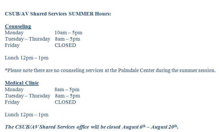CSUB AV Shared Services Summer 2018 CSUB AV Shared Services Summer 2018
