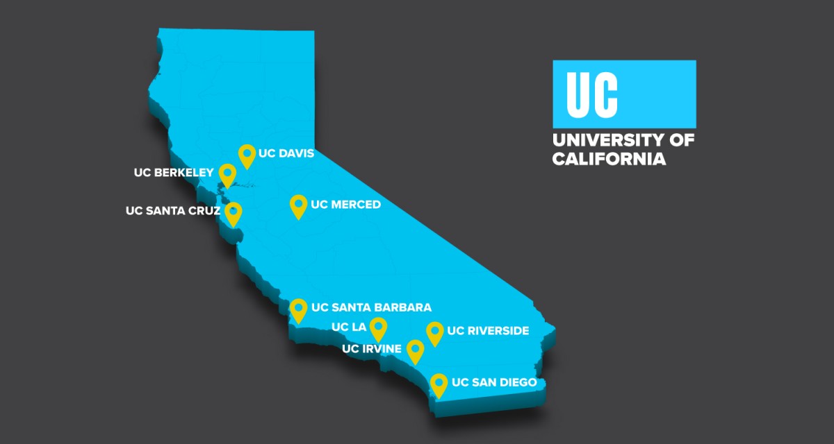Map of the campuses in the University of California System 