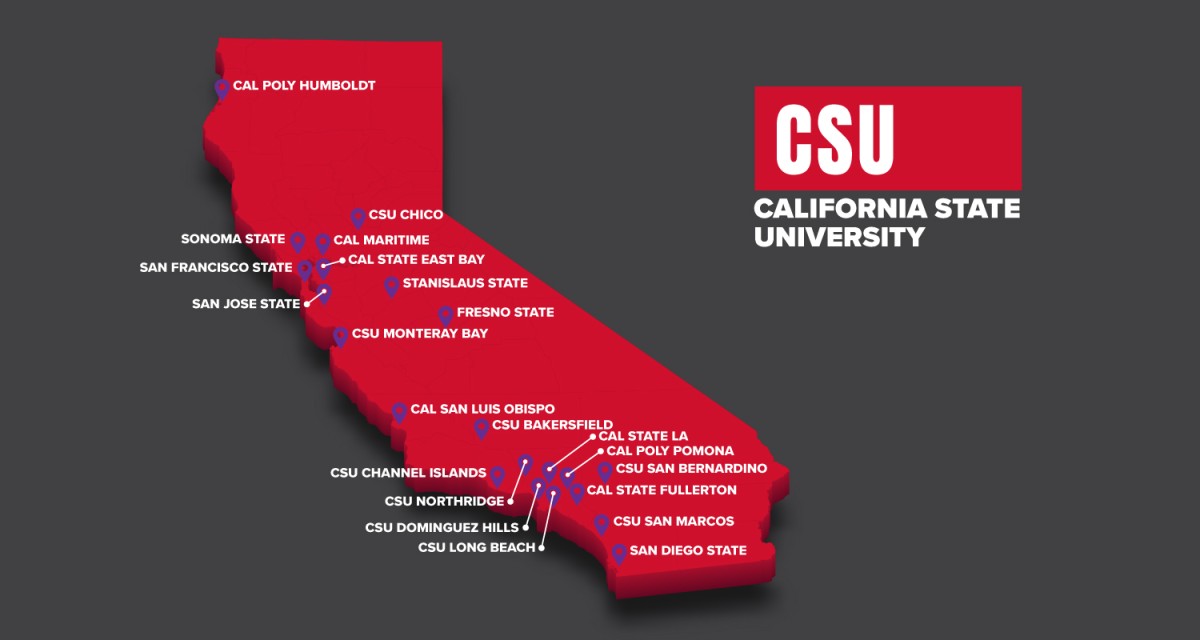 Map detailing the 23 California State Universities