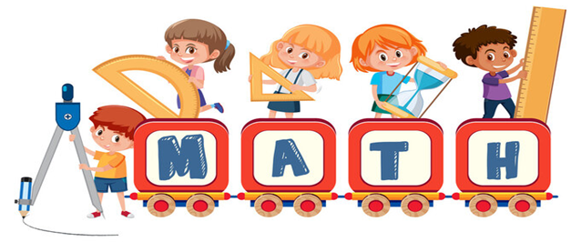 Kids holding math tools behind "MATH" letters