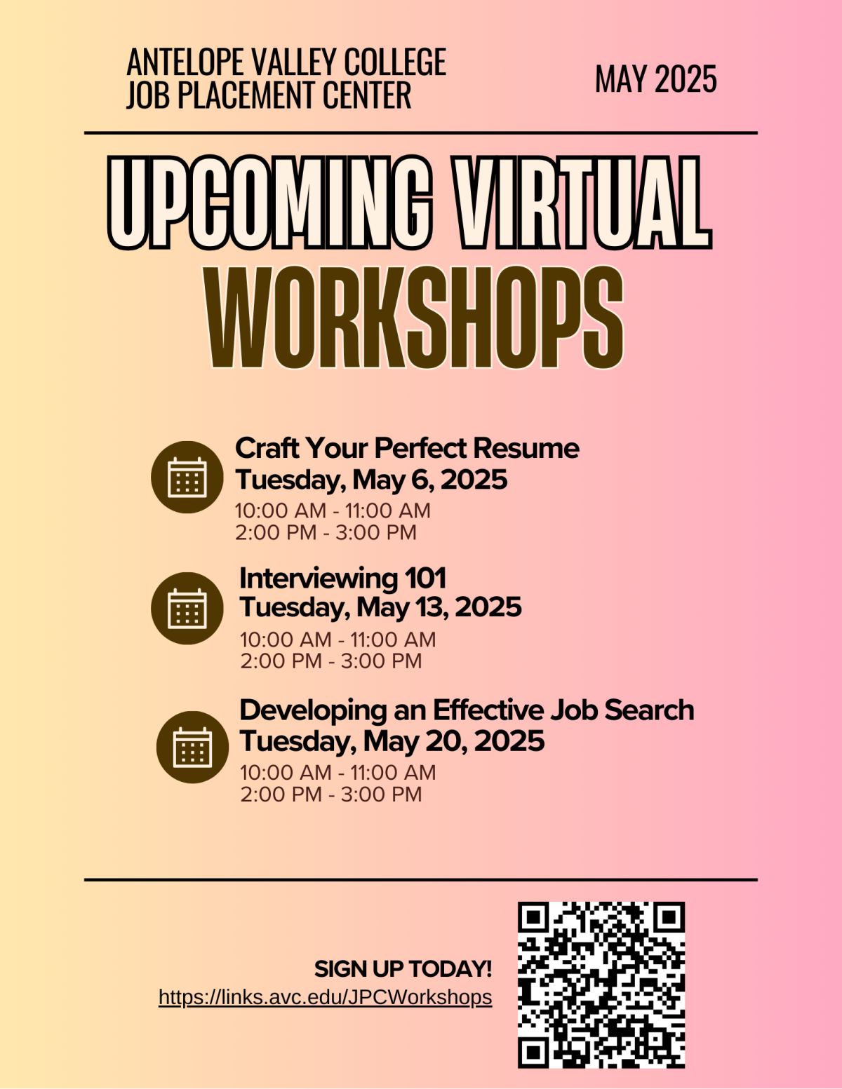 AVC Upcoming Virtual Workshops May 2025
