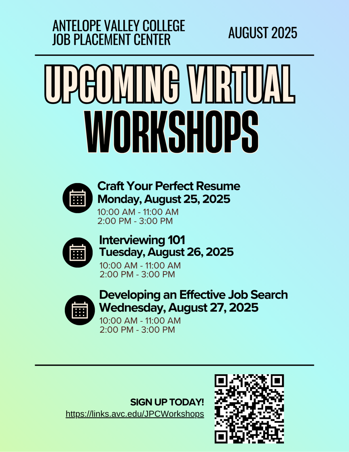 AVC Upcoming Virtual Workshops August 2025