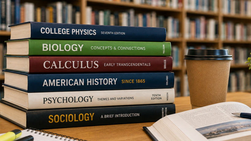 College books on Library table