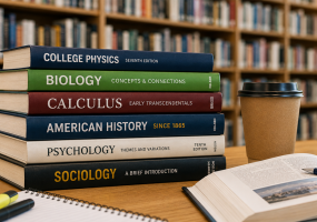 College books on Library table