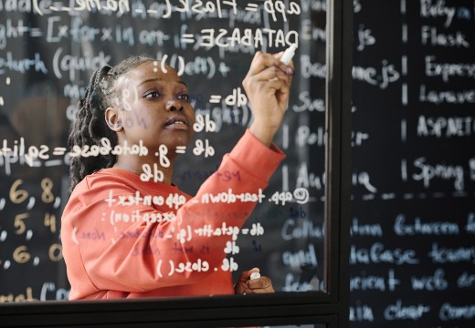 Student working on math equation