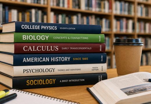College books on Library table