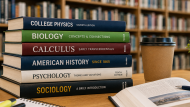 College books on Library table